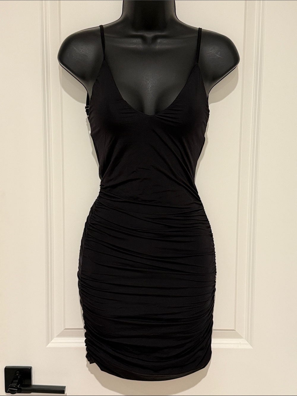 Tiger Mist Plunge Front Backless Ruche Detail Mini Dress